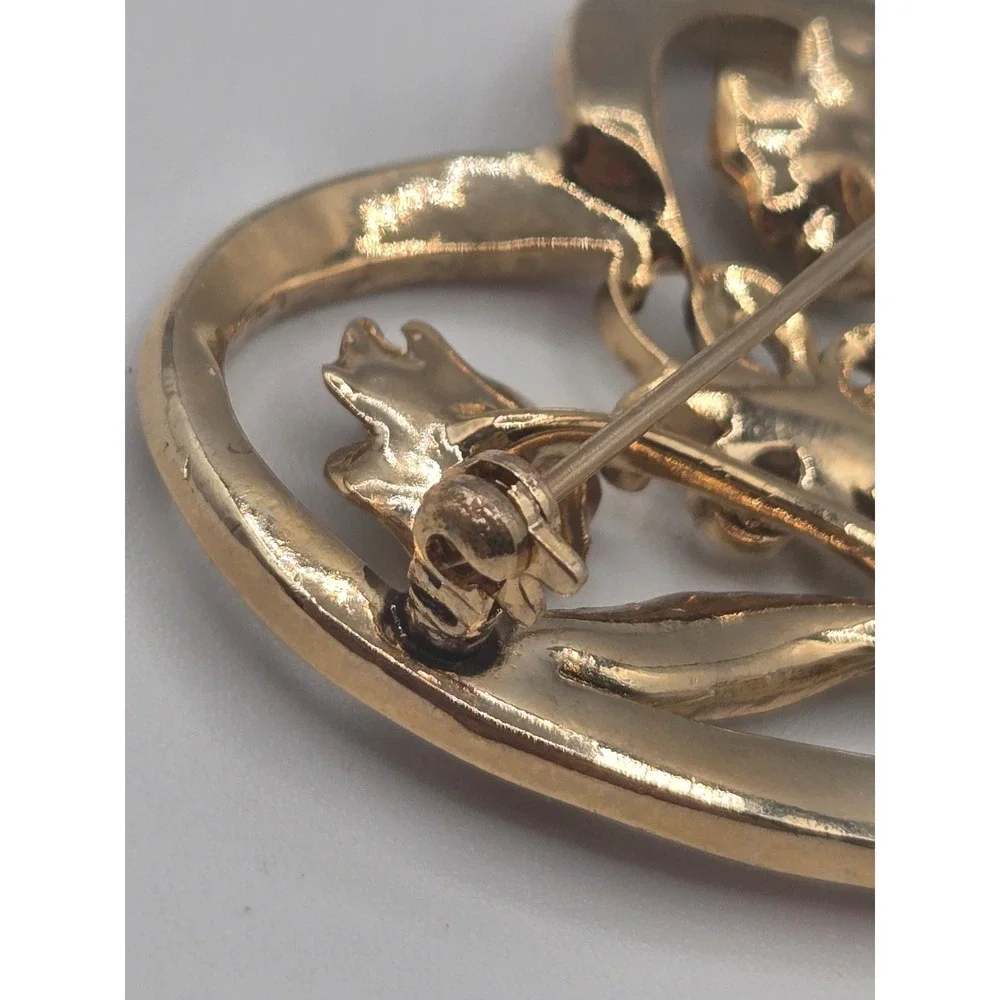 Vintage Rhinestone Brooch Set of‎ 2 Gold Tone Pink Heart Floral Butterfly Pins